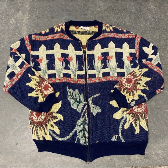 Vintage 80s 90s Maxson Tapestri full zip jacket floral garden boho OS - Picture 2 of 9